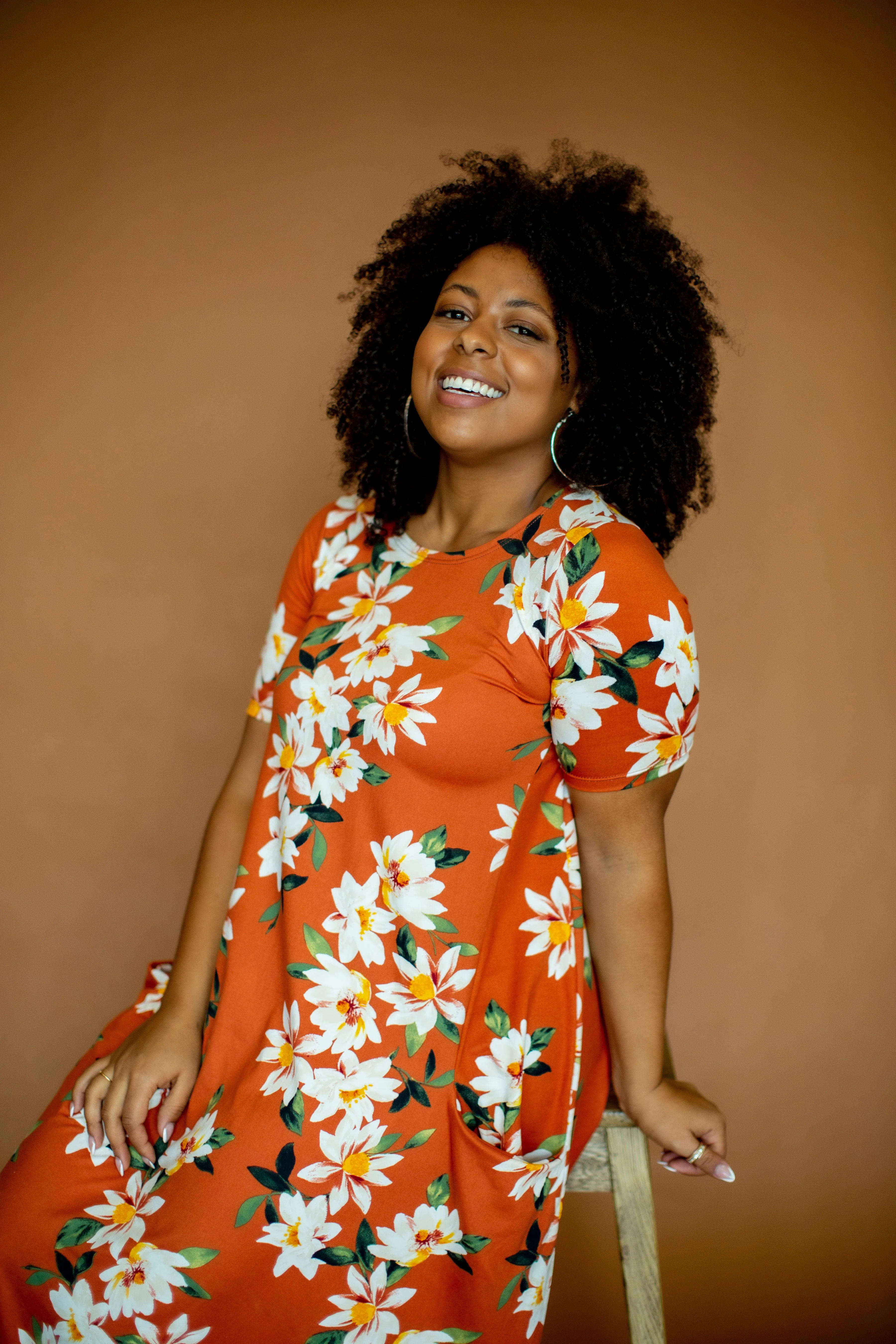 April Dress Rust Floral
