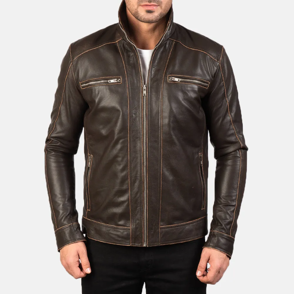 BIKER-1440 MUSH Brown Leather Biker Jacket