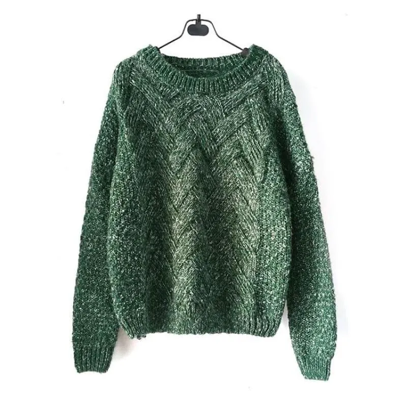 Cable  Pullover Female Casual Plaid  Sweater