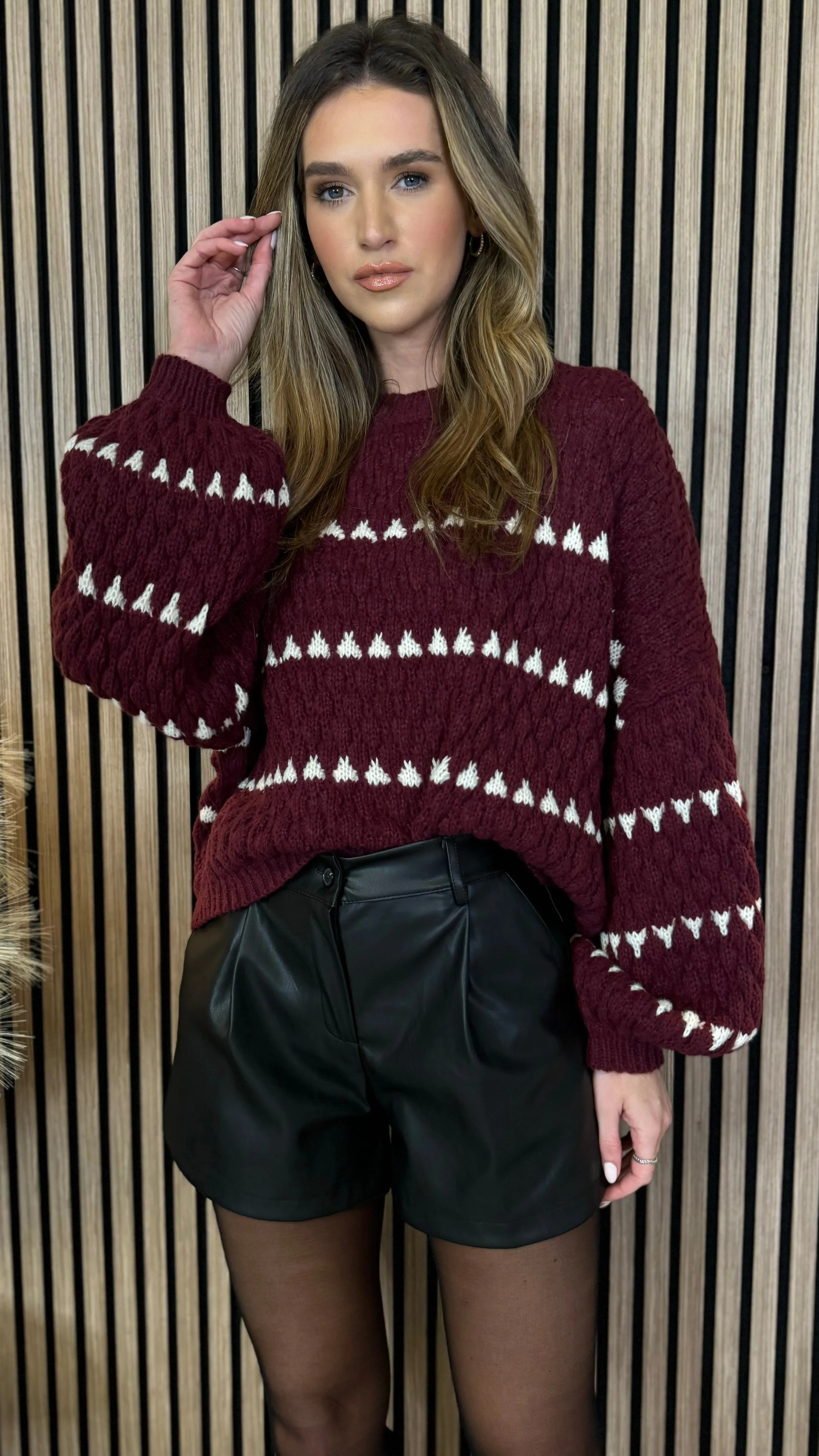 Darian Burgundy & Ivory Printed Jumper