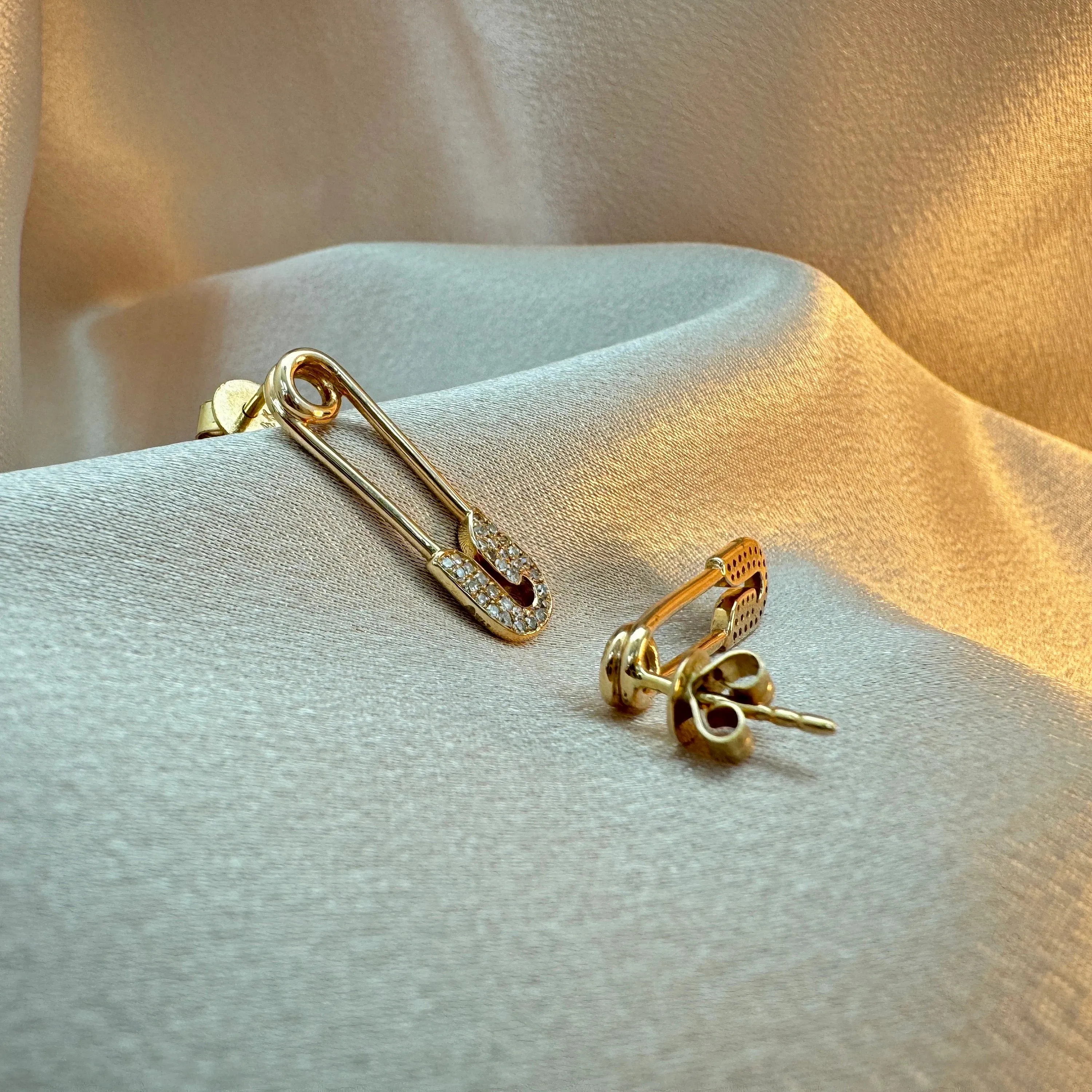 Diamond Safety Pin Earrings