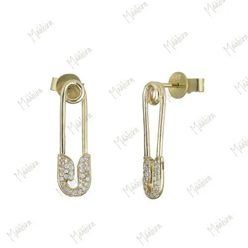 Diamond Safety Pin Earrings