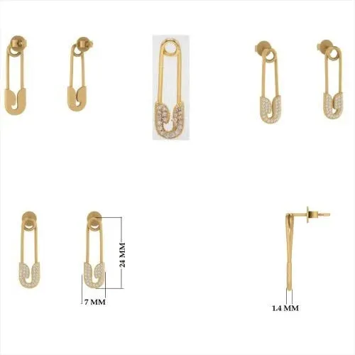 Diamond Safety Pin Earrings