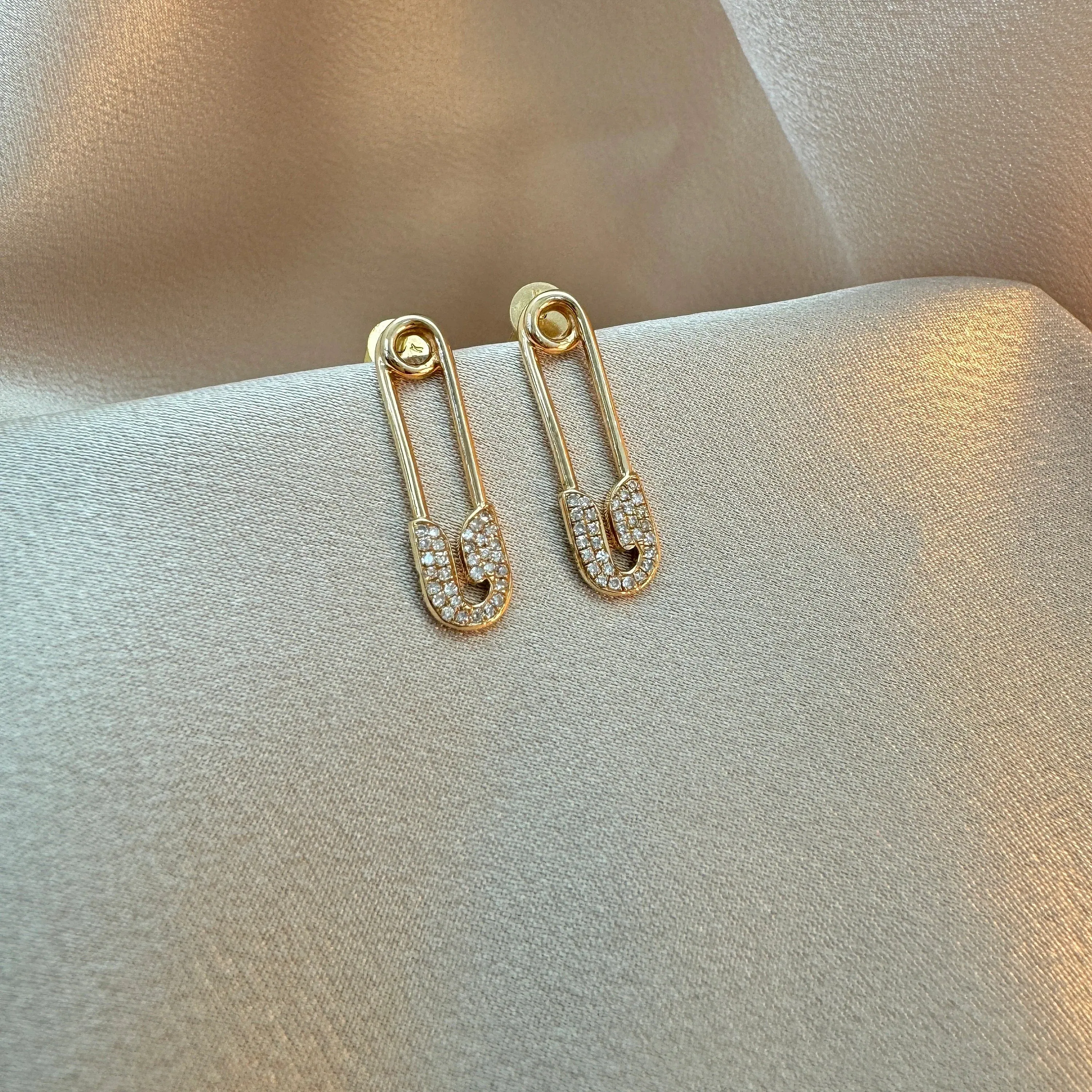 Diamond Safety Pin Earrings