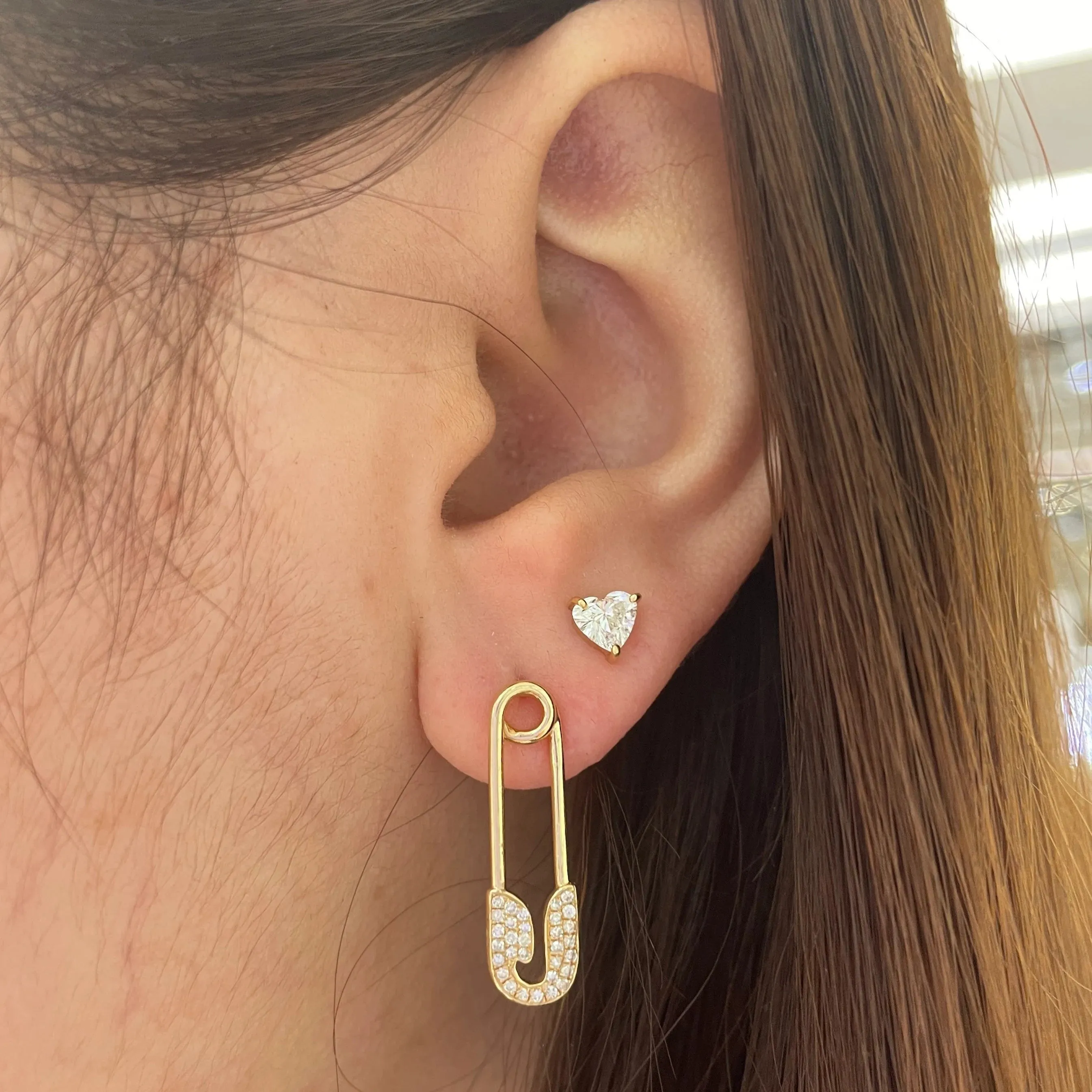 Diamond Safety Pin Earrings