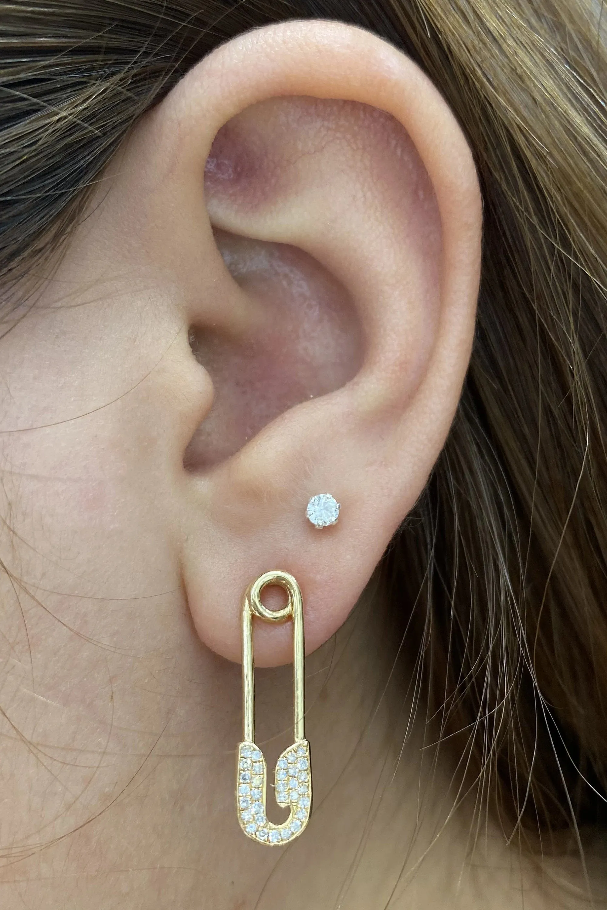 Diamond Safety Pin Earrings