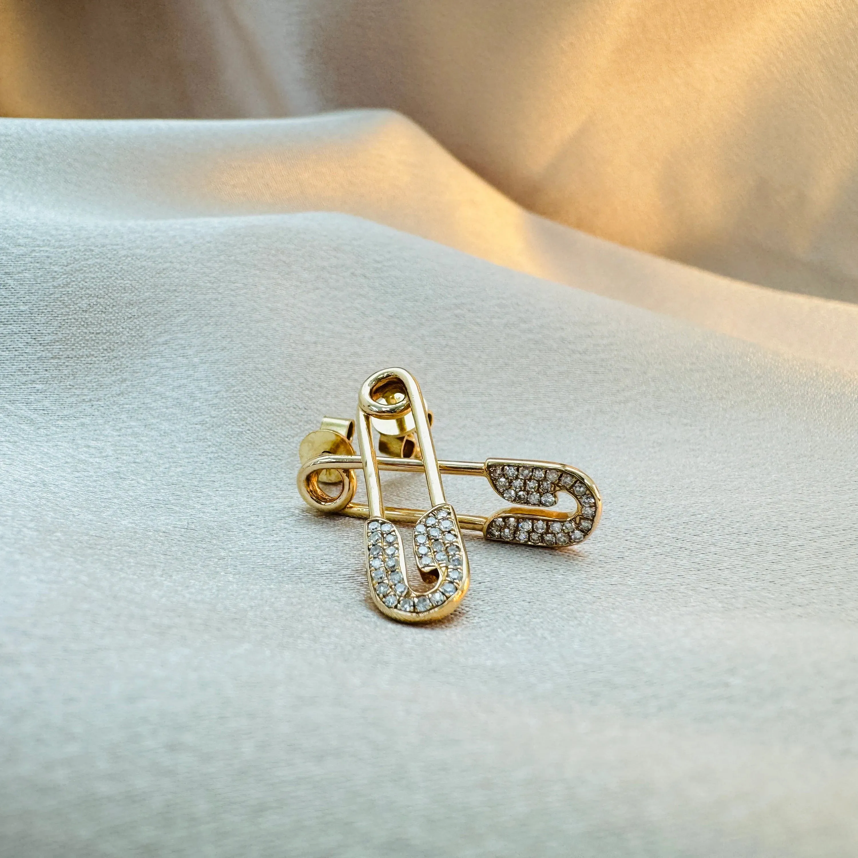 Diamond Safety Pin Earrings