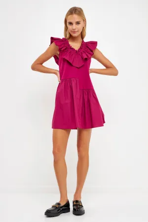 English Factory - Mixed Media Ruffle Detail Knit Dress
