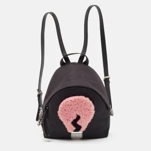 Fendi Black Nylon And Shearling Mini Dolce Lightbulb Backpack