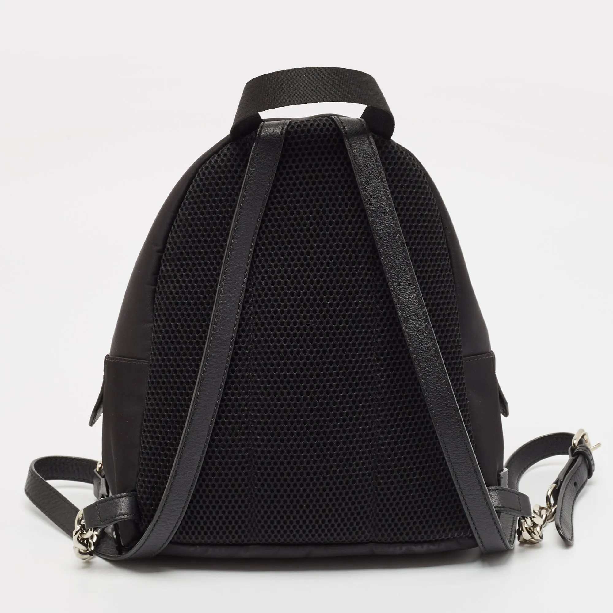 Fendi Black Nylon And Shearling Mini Dolce Lightbulb Backpack