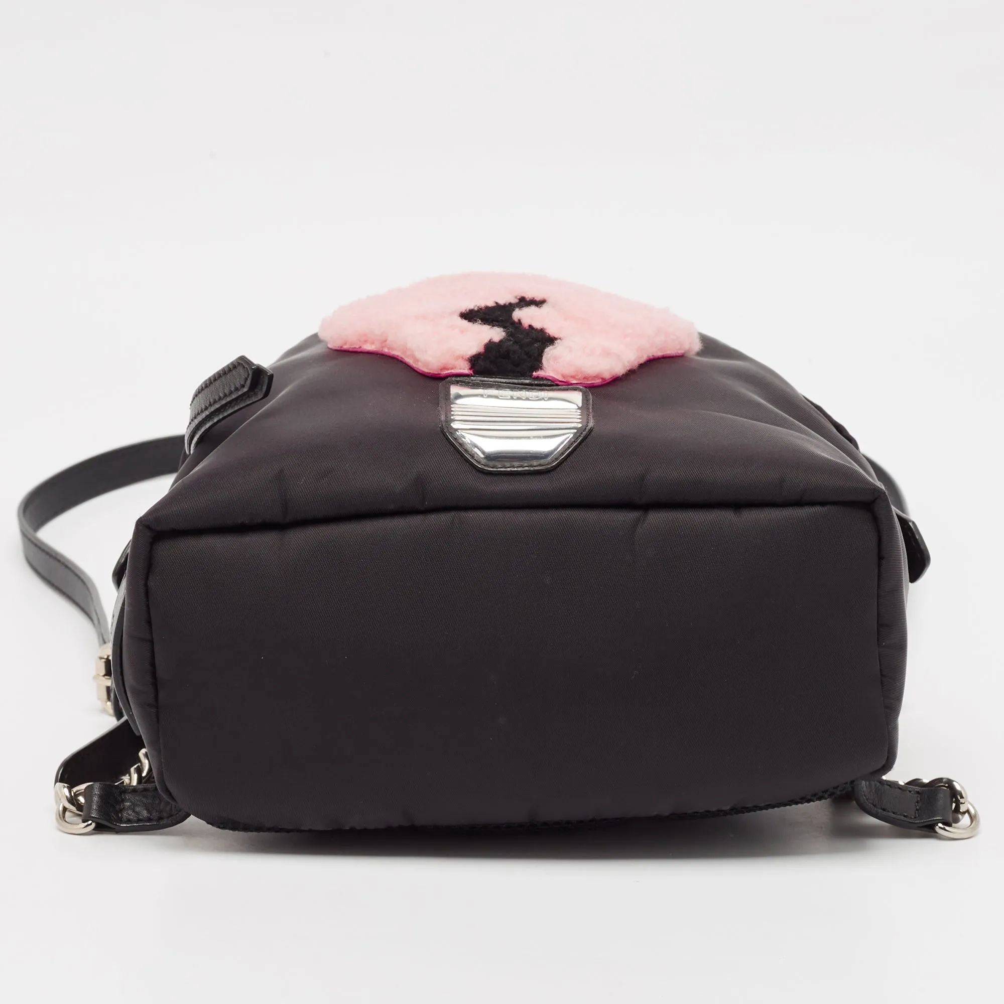 Fendi Black Nylon And Shearling Mini Dolce Lightbulb Backpack