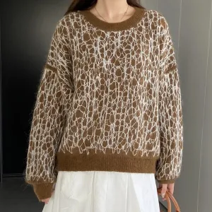 Hit Color Casual Sweaters For Women Round Neck Long Sleeve Loose Vintage Chic Sweater Female Fashion Clothing