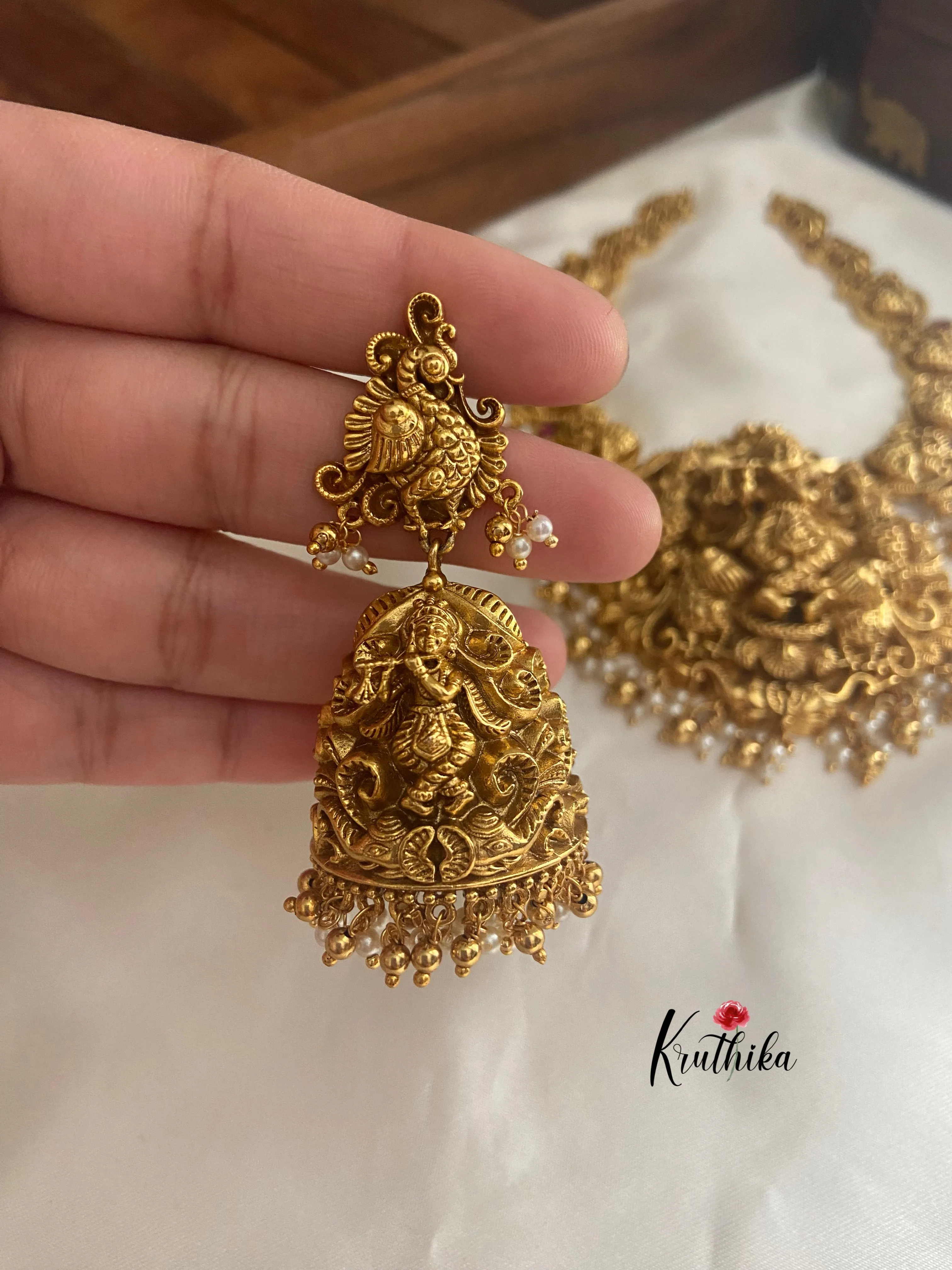 Premium polish krishna peacock necklace NC741