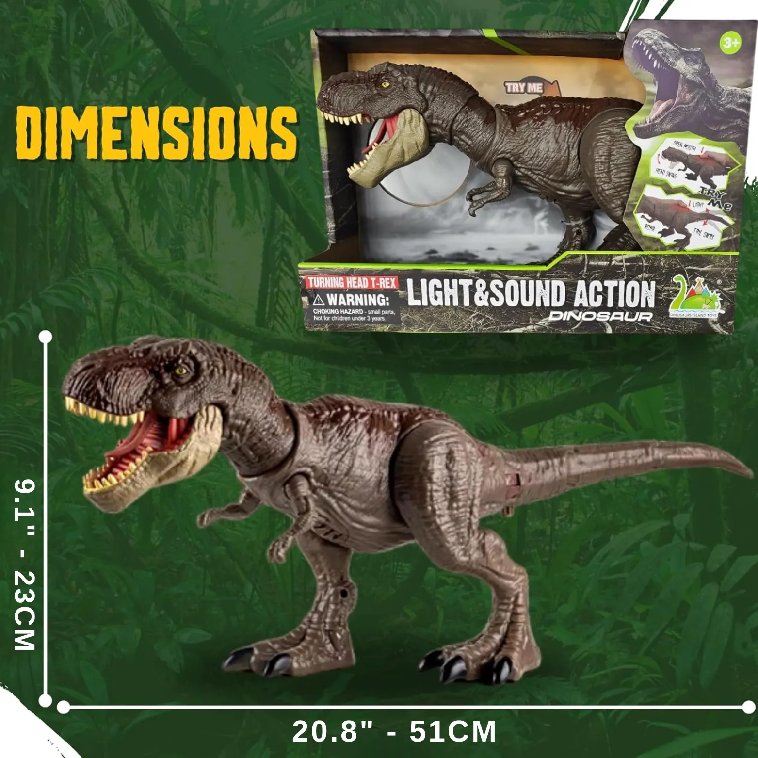 Rampaging Tyrannosaurus Rex Dinosaur Attack Action Figure - 21” with Lights, Chomp & Roar Play Toy for Kids
