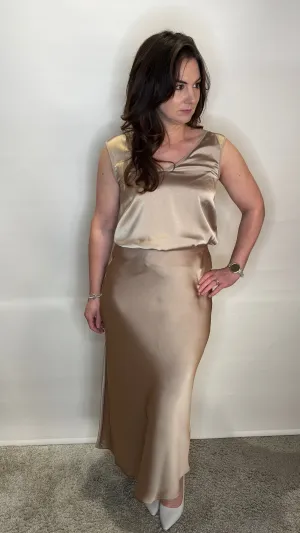 Satin Elegance V-Neck Cami - Ecru