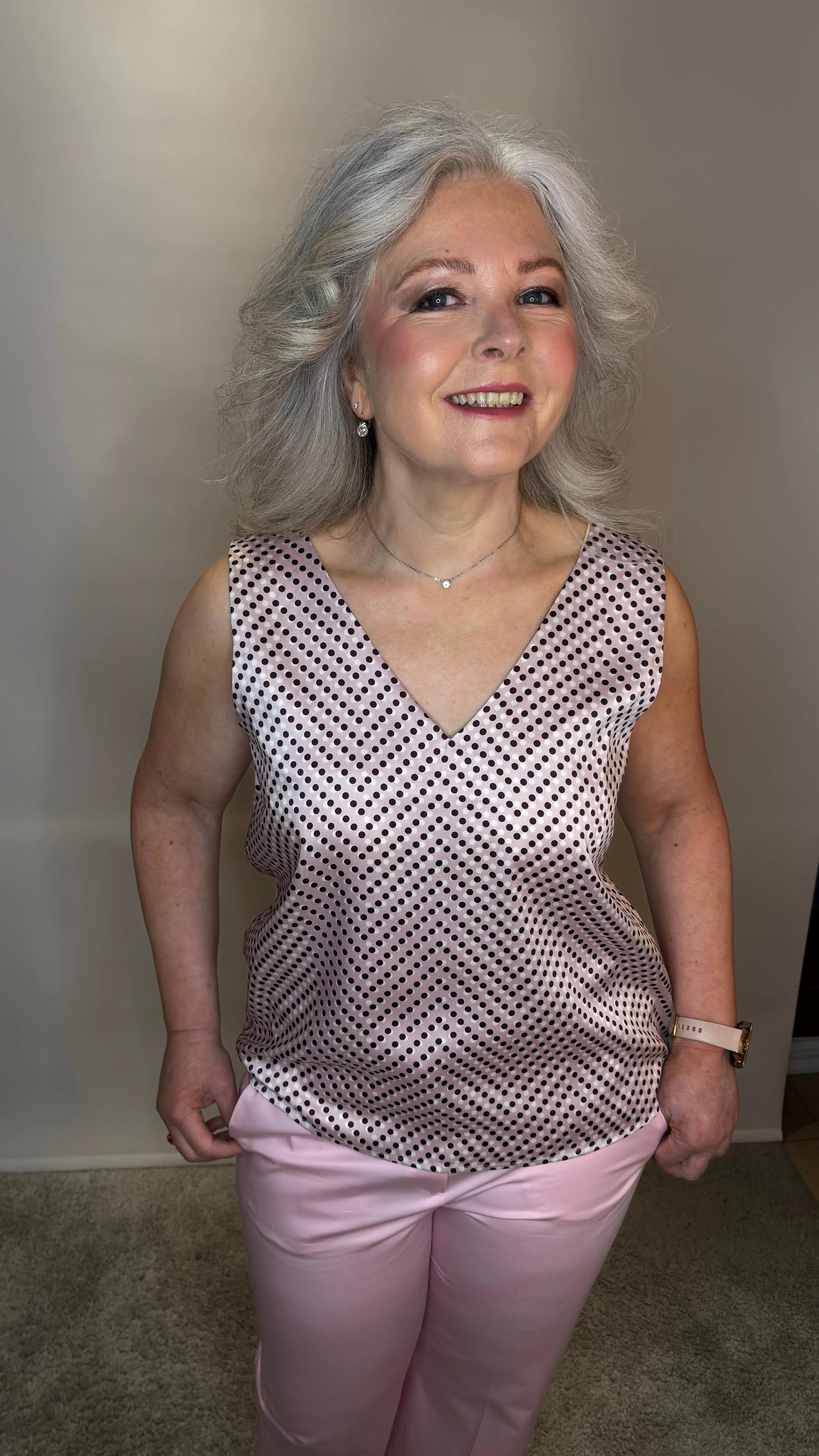 Satin Polka Dot V-Neck Top