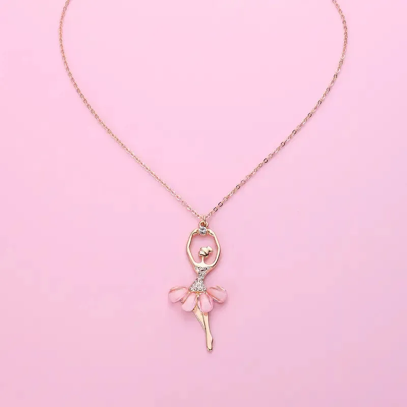Sparkling Girls Pink Ballet Necklace