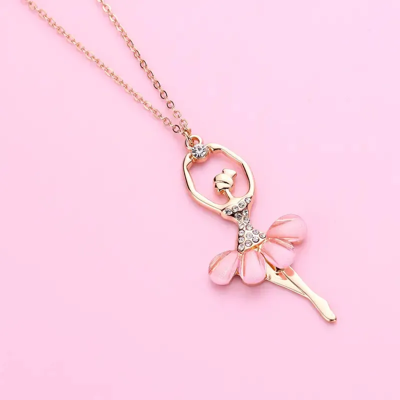 Sparkling Girls Pink Ballet Necklace